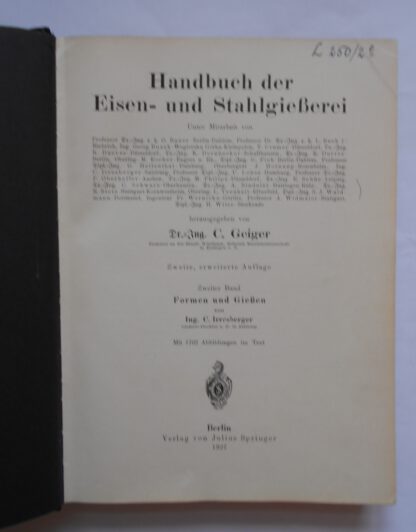 Handbuch der Eisen- und Stahlgießerei. Band 2: Formen und Gießen 2
