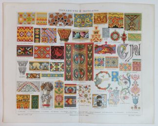 Historischer Druck – Ornamente II – Mittelalter – Chromolithographie 1890 [1 Blatt]. 3