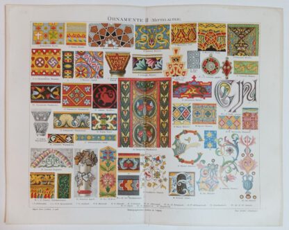 Historischer Druck – Ornamente II – Mittelalter – Chromolithographie 1890 [1 Blatt].