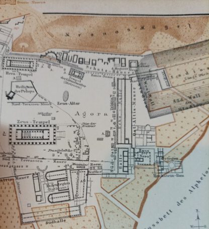 Historischer Plan der Ausgrabungen von Olympia – Lithographie 1890 [1 Blatt]. 2