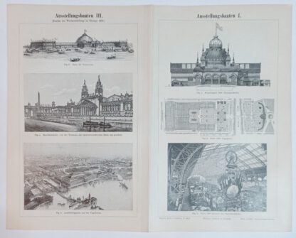 Historischer Druck – Ausstellungsbauten I, II und III – Holzstich 1894 [1 Blatt]. 2