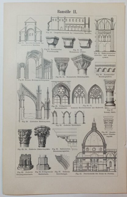Historischer Druck – Baustile I und II – Holzstich 1894 [1 Blatt]. 2