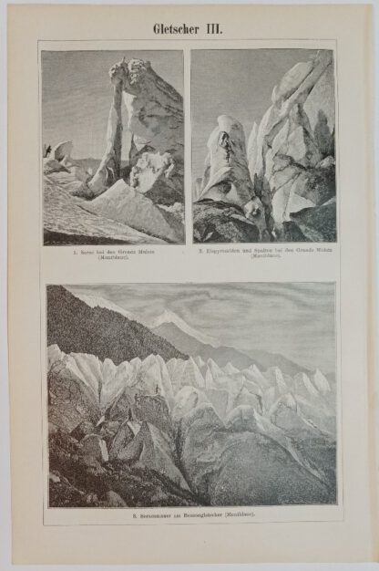 Historischer Druck – Gletscher II und III – Holzstich 1895 [1 Blatt]. 2