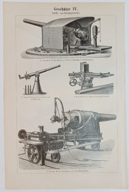 Historischer Druck – Geschütze III und IV – Holzstich 1895 [1 Blatt]. 2