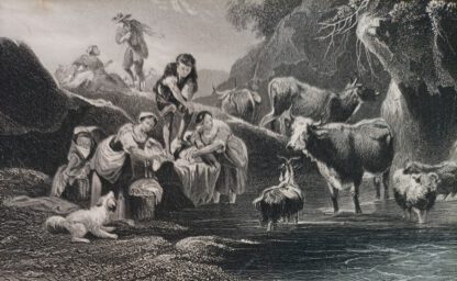 Die Tränke – Cattle Drinking – Stahlstich 1871. 2