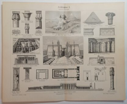 Historischer Druck – Architektur I Ägyptische Baukunst – Holzstich 1894 [1 Blatt].
