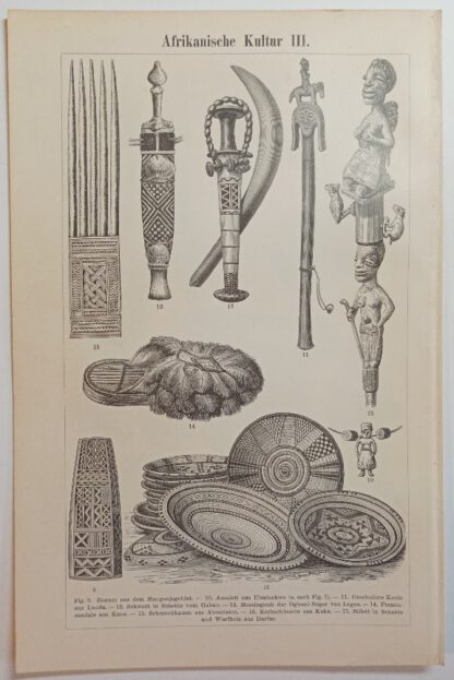 Historischer Druck – Afrikanische Kultur II und III – Holzstich 1894 [1 Blatt]. 2