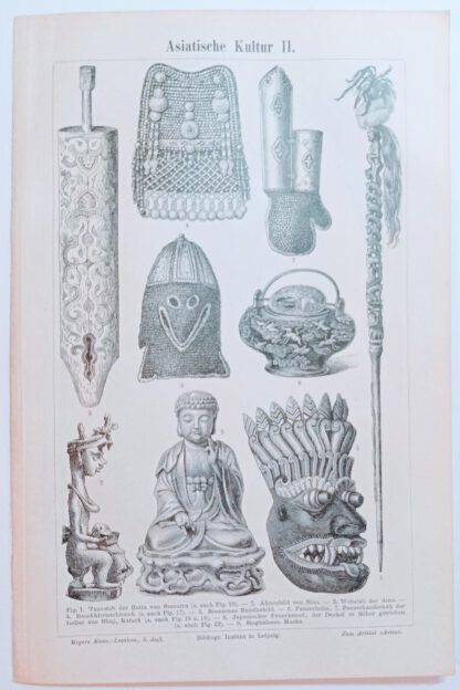 Historischer Druck – Asiatische Kultur II und III – Holzstich 1894 [1 Blatt].