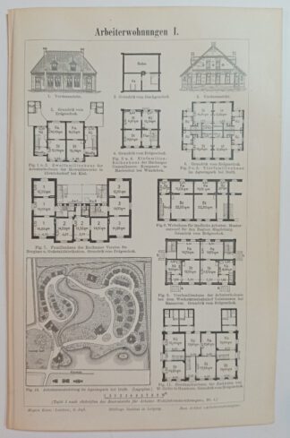 Historischer Druck – Arbeiterwohnungen I und II – Holzstich 1894 [1 Blatt].