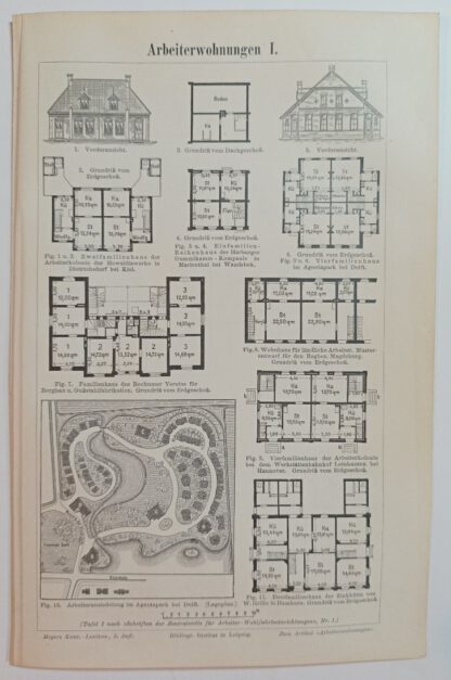 Historischer Druck – Arbeiterwohnungen I und II – Holzstich 1894 [1 Blatt].