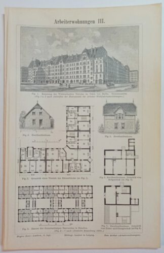 Historischer Druck – Arbeiterwohnungen III – Holzstich 1894 [1 Blatt]. 3