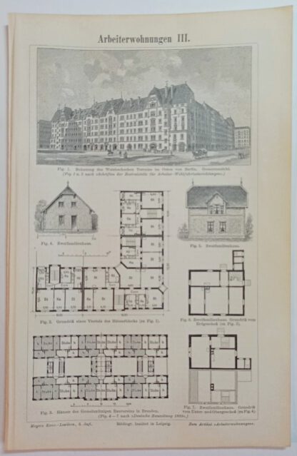 Historischer Druck – Arbeiterwohnungen III – Holzstich 1894 [1 Blatt].