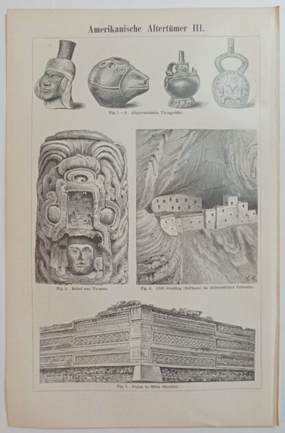 Historischer Druck – Amerikanische Altertümer II und III – Holzstich 1894 [1 Blatt]. 2