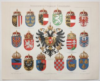 Historischer Druck – Österreichisch-Ungarische Länderwappen – Chromolithographie 1897 [1 Blatt].