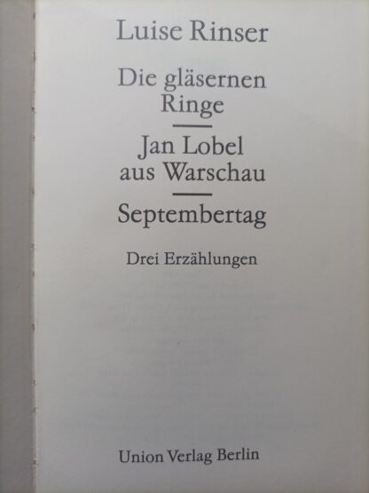 Die gläsernen Ringe – Jan Lobel aus Warschau – Septembertag – Drei Erzählungen. 3