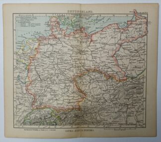 Antike Landkarte – Deutschland – kolorierter Kupferstich 1889.