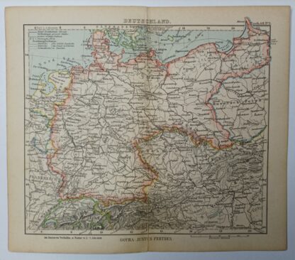 Antike Landkarte - Deutschland - kolorierter Kupferstich 1889.