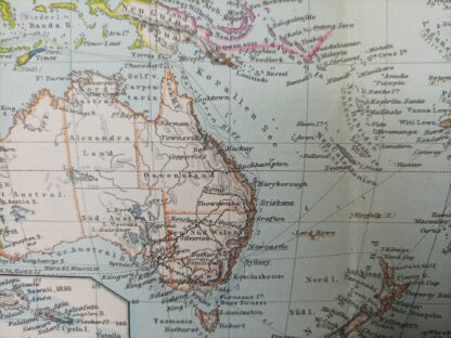 Antike Landkarte - Australien und Polynesien - kolorierter Kupferstich 1889. – Bild 2