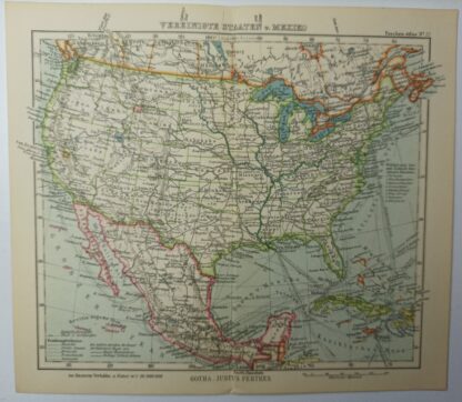 Antike Landkarte - Vereinigte Staaten und Mexico - kolorierter Kupferstich 1930.