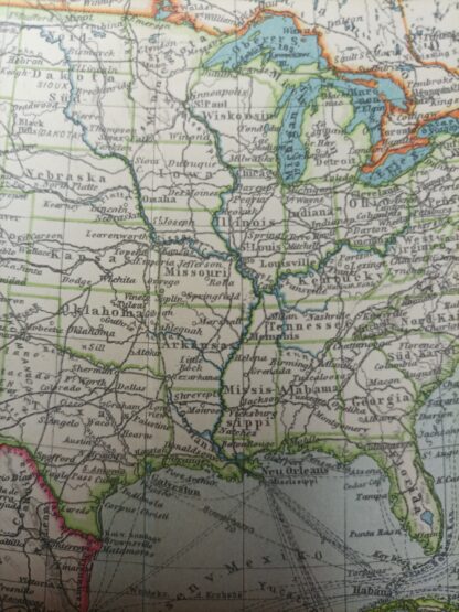 Antike Landkarte - Vereinigte Staaten und Mexico - kolorierter Kupferstich 1930. – Bild 2