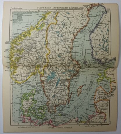 Antike Landkarte - Schweden, Norwegen, Dänemark - kolorierter Kupferstich 1930.