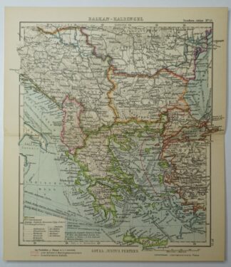 Antike Landkarte – Balkan-Halbinsel – kolorierter Kupferstich 1930.