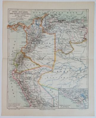 Historische Karte –  Peru, Ecuador, Kolumbien und Venezuela 1:12 Mio. – Lithographie 1890 [1 Blatt].