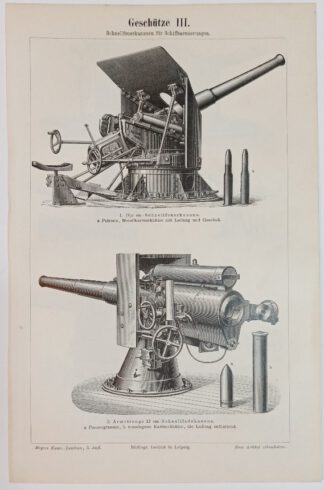 Historischer Druck – Geschütze III und IV – Holzstich 1895 [1 Blatt].