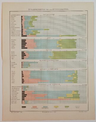 Historischer Druck – Zusammensetzung der Futtermittel – Lithographie 1897 [1 Blatt].