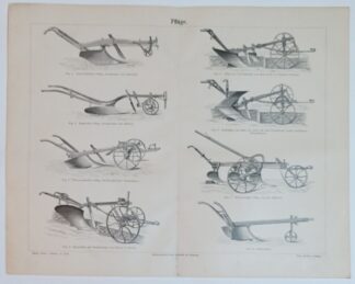 Historischer Druck – Pflüge – Holzstich 1890 [1 Blatt].