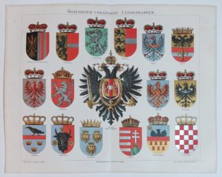 Historischer Druck – Österreich-Ungarische Länderwappen – Chromolithographie 1890 [1 Blatt].