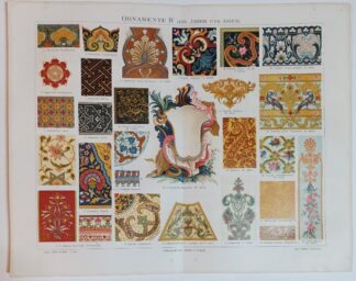 Historischer Druck – Ornamente IV – 17/18. Jahrhundert und Asien – Chromolithographie 1890 [1 Blatt].