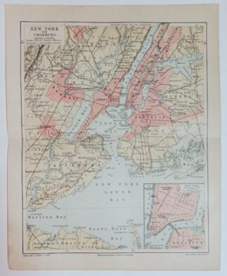 Historischer Stadtplan New York und Umgebung 1:200 000 – Lithographie 1890 [1 Blatt].