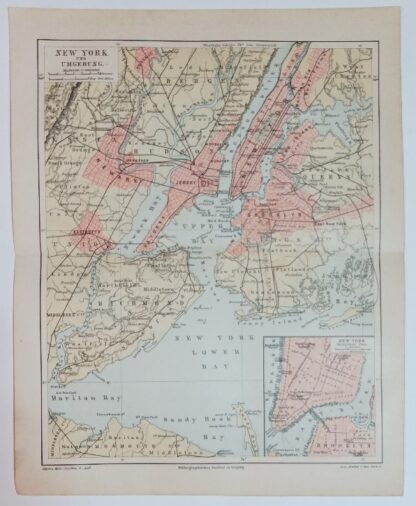 Historischer Stadtplan New York und Umgebung 1:200 000 – Lithographie 1890 [1 Blatt].
