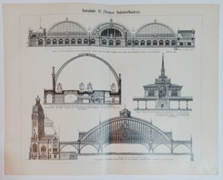 Historischer Druck – Bahnhöfe II – Neuere Bahnhofbauten – Holzstich 1894 [1 Blatt]. 3