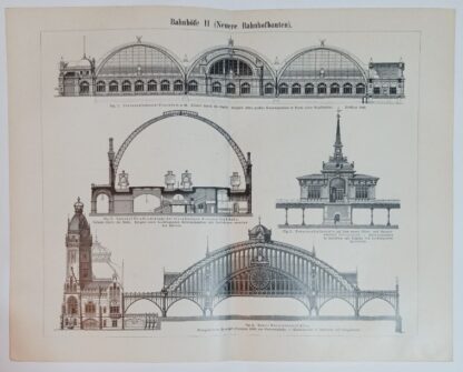 Historischer Druck - Bahnhöfe II - Neuere Bahnhofbauten - Holzstich 1894 [1 Blatt].