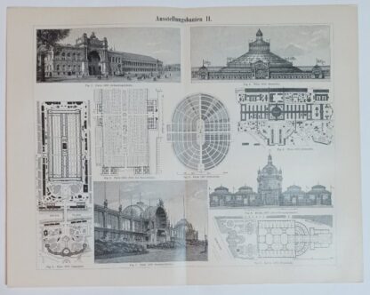 Historischer Druck – Ausstellungsbauten I, II und III – Holzstich 1894 [1 Blatt].
