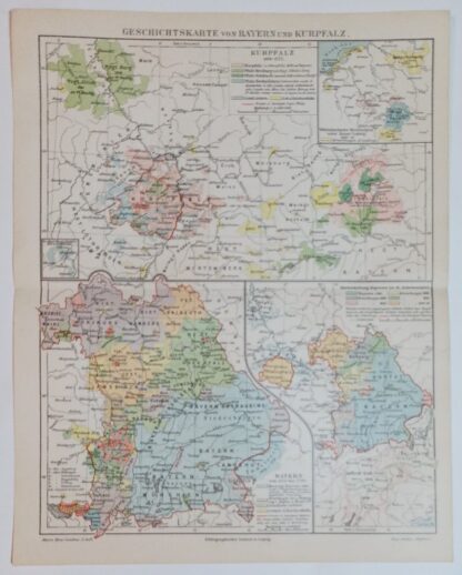 Historische Geschichtskarte von Bayern und Kurpfalz – Lithographie 1894 [1 Blatt].