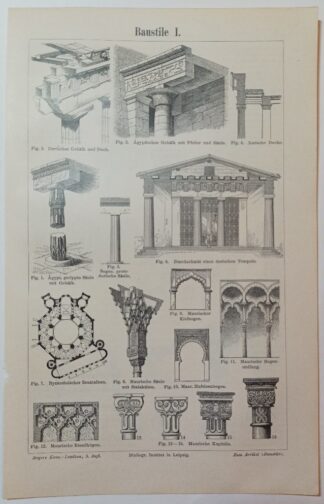 Historischer Druck – Baustile I und II – Holzstich 1894 [1 Blatt].