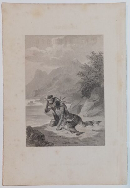 Szene aus Lederstrumpf-Erzählungen von James Fenimore Cooper X – Stahlstich 1864.