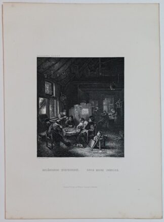 Holländische Dorfschenke – Dutch Boors Drinking – Stahlstich 1871.