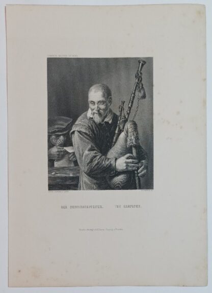 Der Dudelsackpfeifer – The Bagpiper – Stahlstich 1871.
